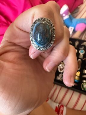 Sterling Silver Oval Blue Stone Statement Ring